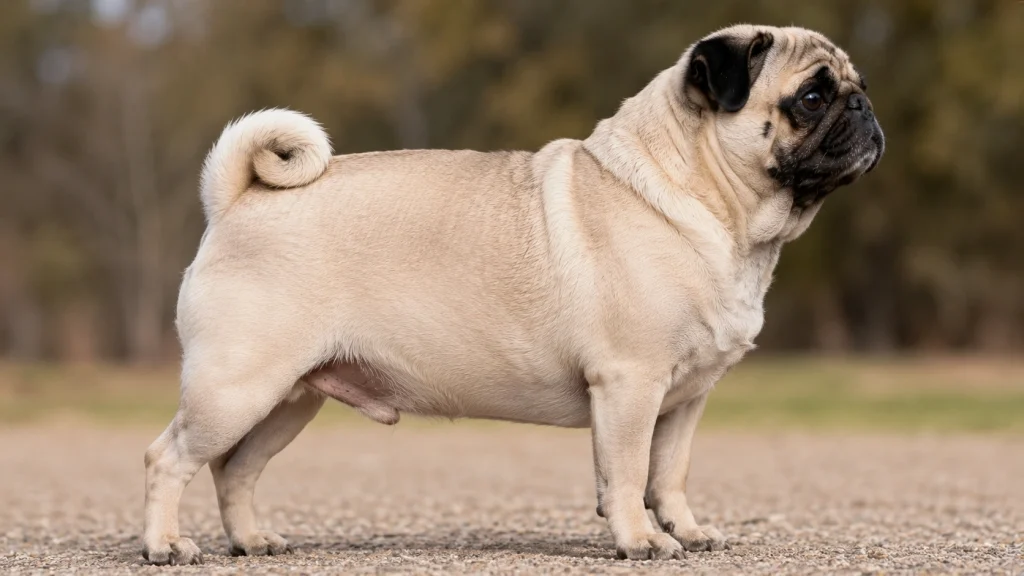 Pug dog's screw tail illustrating hemivertebrae — malformed vertebrae that can cause spinal cord compression