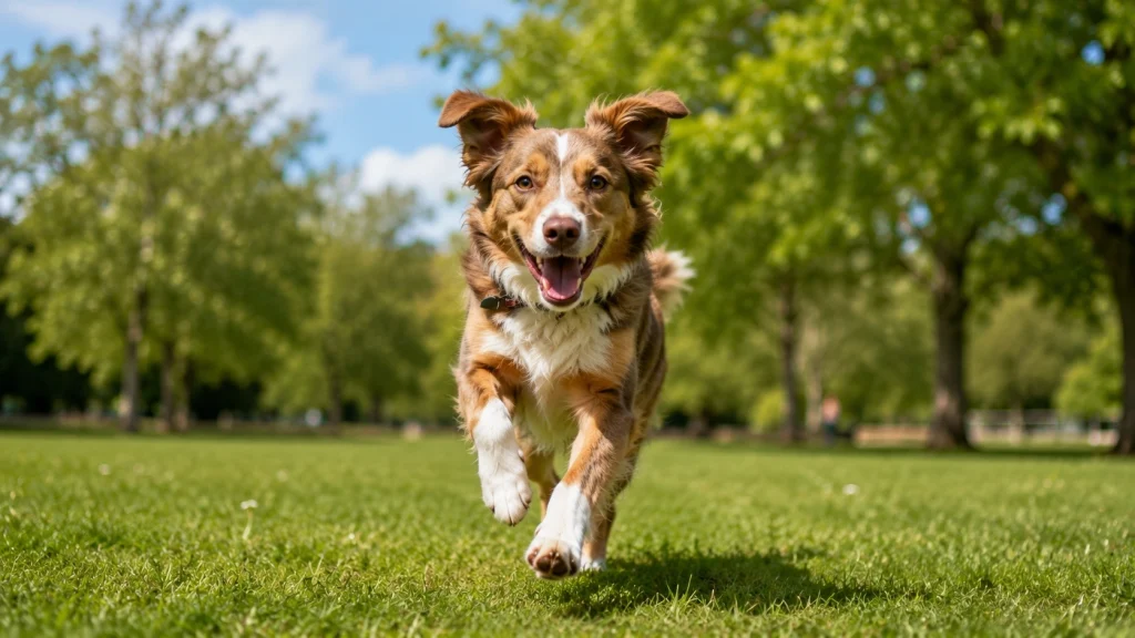 Healthy dog running in a park