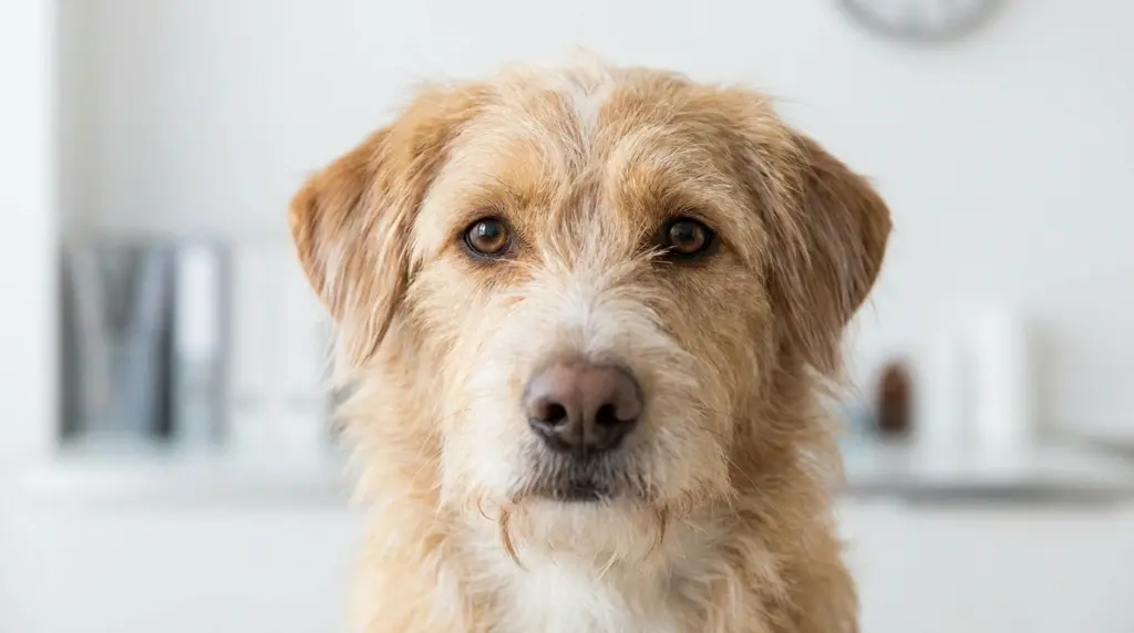 Close-up of a dog face in a clean natural portrait
