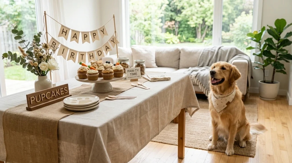Dog cupcakes displayed on a pet-friendly celebration table