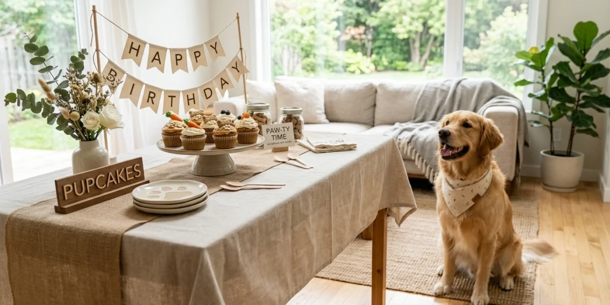 Dog cupcakes displayed on a pet-friendly celebration table