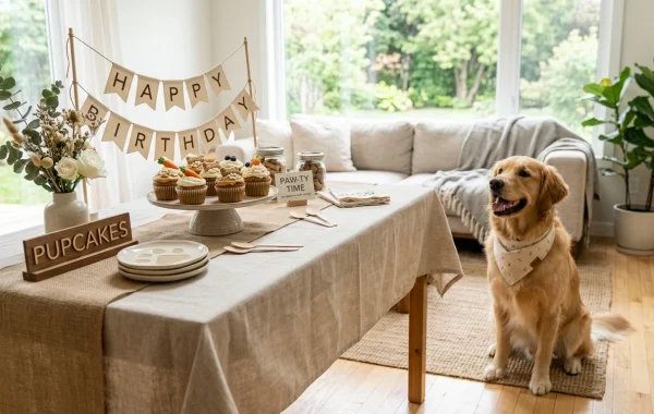 Dog cupcakes displayed on a pet-friendly celebration table
